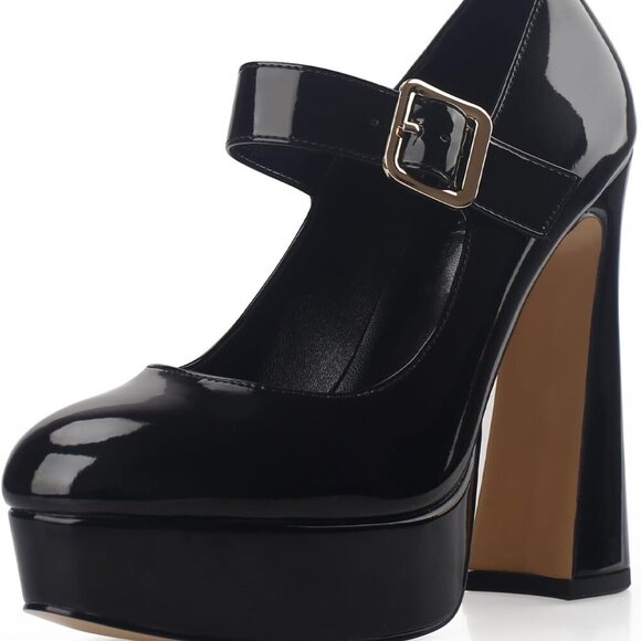Women's Patent Leather Chunky Platform Mary Jane Pumps 5 Inch Block Heel - Picture 7 of 7